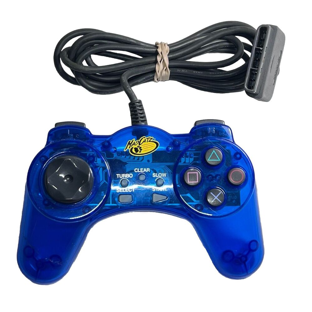 PlayStation Mad Catz Video Game Digital Controller Transparent Blue 8002 Used